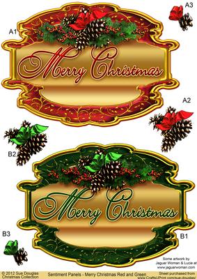 Sentiment Panels Merry Christmas Red and Green