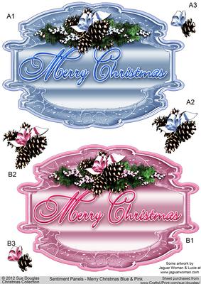 Sentiment Panels Merry Christmas Blue and Pink