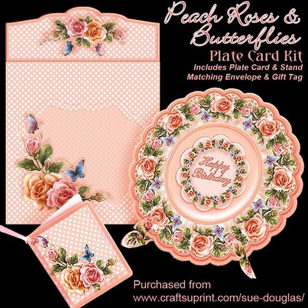 Plate Card Kit - Peach Roses and Butterflies
