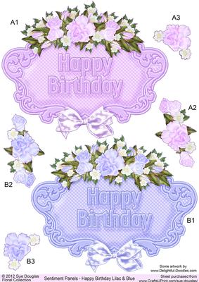 Sentiment Panels Happy Birthday Lilac and Blue