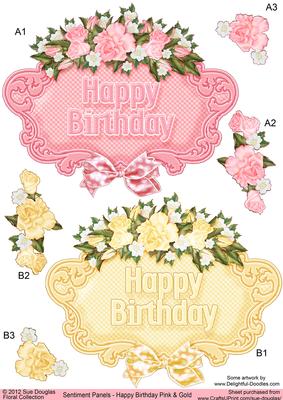 Sentiment Panels Happy Birthday Pink and Gold
