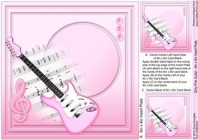 Girly Pink Guitar - 8in x 8in Insert Plate