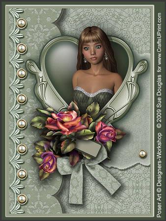 Rosie Cameo Green Kit 6 Pages, Including Decoupage Step by Step