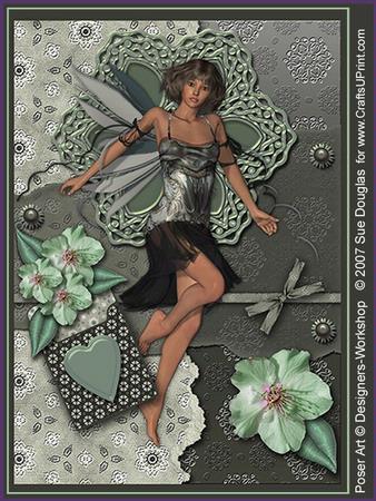 Sarah Faerie Green Kit, 6 Pages, Including Decoupage Step by Step