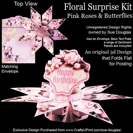 Floral Surprise Card Kit Pink Roses & Butterflies