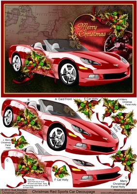 Christmas Red Sports Car Decoupage