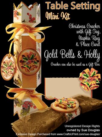 Table Setting Christmas Gold Bells and Holly Mini Kit