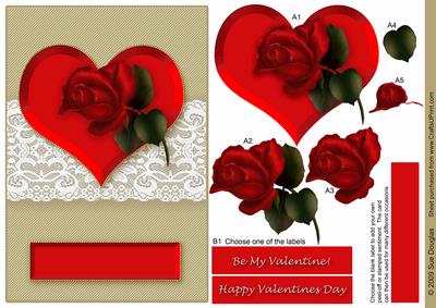 Red Heart with Lace and Red Rose, Step by Step Decoupage