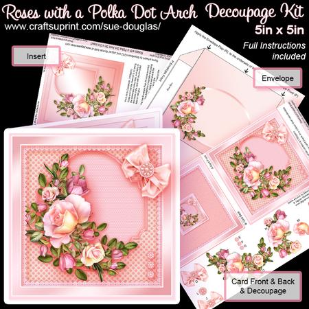 Roses with a Polka Dot Arch 5in x 5in Decoupage Kit