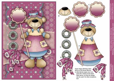 Spring Bear Aubergine Cutie Sheet, Decoupage Step by Step