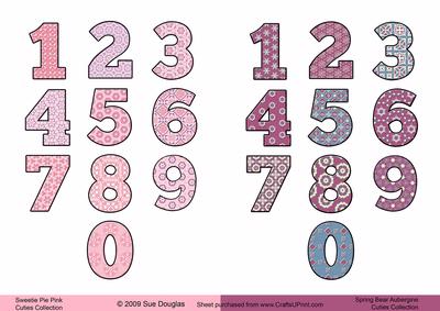Sweetie Pie Pink Cutie and Spring Bear Aubergine Cutie Numbers Sheet