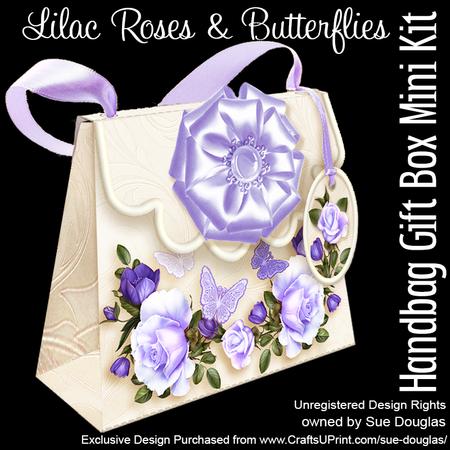 Handbag Gift Box Lilac Roses and Butterflies Mini Kit