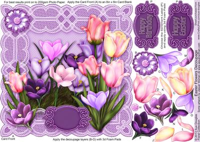 Easter Flowers 8in x 8in Decoupage