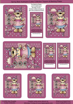 Spring Bear Aubergine Cutie, Toppers Sheet