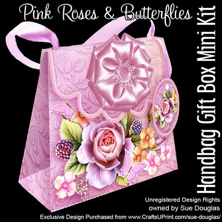 Handbag Gift Box Pink Roses and Butterflies