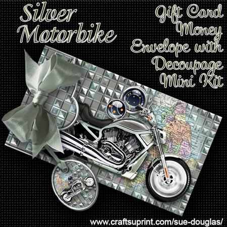 Silver Motorbike Gift Card Money Envelope Mini Kit