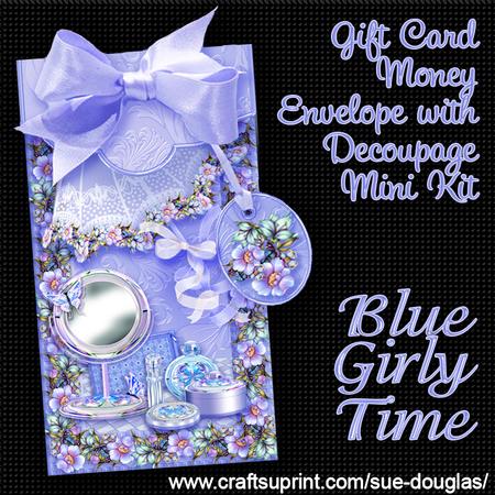 Blue Girly Time Gift Card Money Envelope Mini Kit