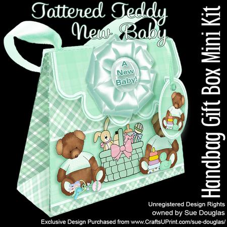 Handbag Gift Box Tattered Teddy New Baby