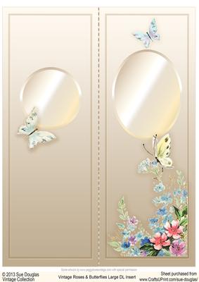 Vintage Roses and Butterflies Large Dl Blank Insert