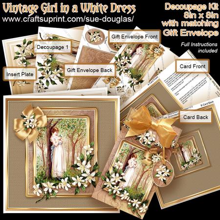 Vintage Girl in a White Dress 8in x 8in with Gift Envelope
