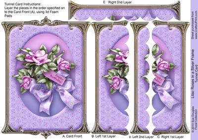 Lilac Roses in a Silver Frame Tunnel Card Sheet