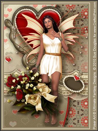 Scarlett Faerie, Birthday, Taupe & Red Kit, 6 Pages, Including Decoupage Step by Step