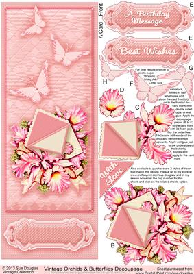 Vintage Orchids and Butterflies Large Dl Decoupage