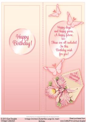 Vintage Orchids and Butterflies Large Dl Birthday Insert
