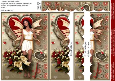 Scarlett Faerie Valentines Day, Taupe and Red, Tunnel Card Sheet