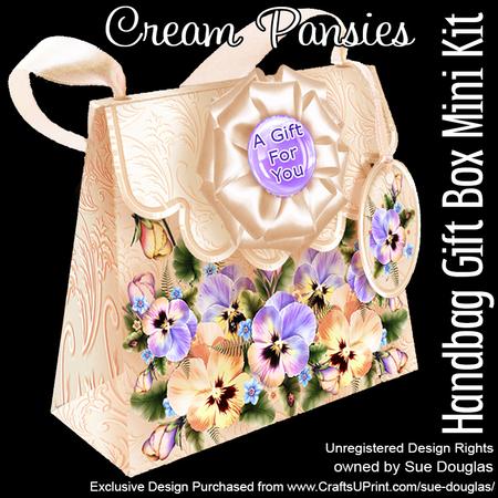 Handbag Gift Box Cream Pansies