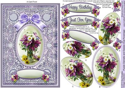 Purple Clematis and Daisies A5 Oval Pyramage