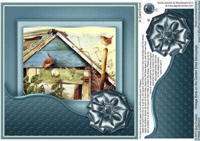 Vintage Birds on the Garden Shed 8in x 8in Decoupage