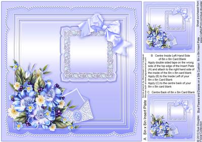 Blue Flowers and Daisies on a Silk Cushion Match 8x8 Insert