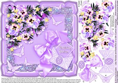 Lilac Pansies and Butterflies on a Silk Cushion 8x8 Decoupag