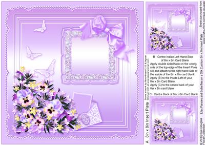 Lilac Pansies and Butterflies on a Silk Cushion 8x8 Insert P