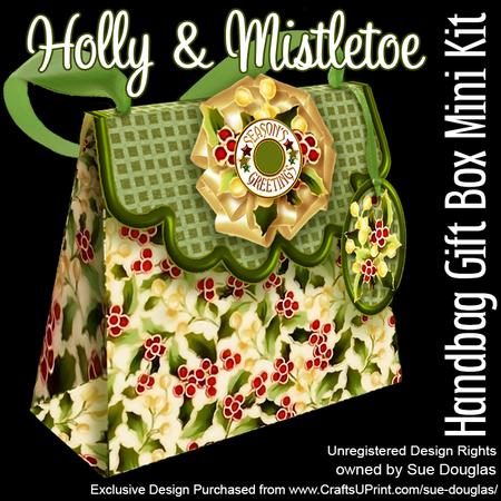 Handbag Gift Box Holly and Mistletoe