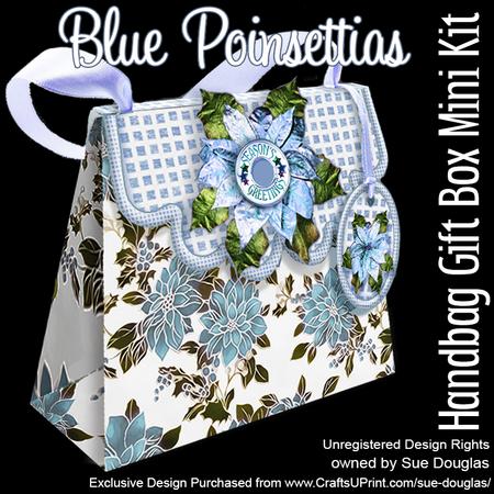 Handbag Gift Box Blue Poinsettias