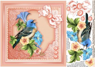 Blue Feathered Friend 8in x 8in Decoupage