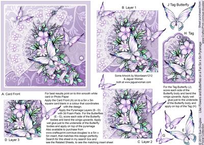Lilac Flowers and Butterflies on a Fan 5in x 5in Pyramage