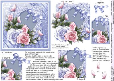 Roses and Butterflies on a Lace Frame 5in x 5in Pyramage