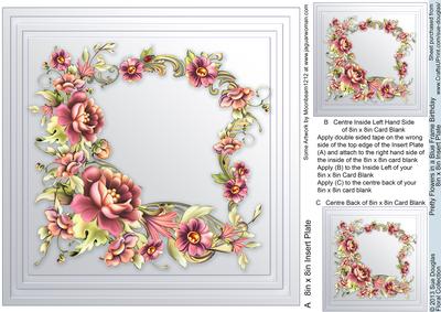 Pretty Flowers in a Blue Frame Birthday 8in x 8in Insert Pla