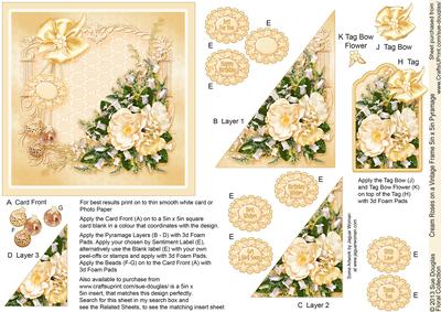 Cream Roses on a Vintage Frame 5in x 5in Pyramage