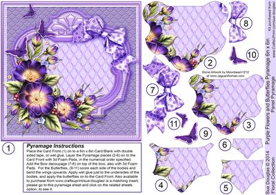 Purple Flowers & Butterflies 6in x 6in Panel Pyramage