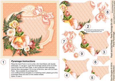 Peach and Gold Roses 6in x 6in Panel Pyramage