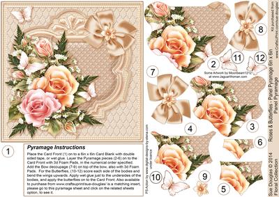 Roses and Butterflies 6in x 6in Panel Pyramage