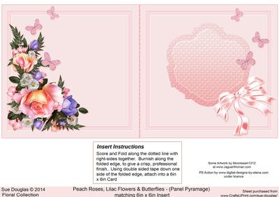 Peach Roses Lilac Flowers & Butterflies Matching 6x6 Insert