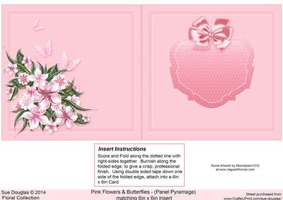 Pink Flowers and Butterflies Matching 6in x 6in Insert