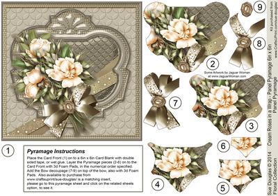 Cream Roses in a Wrap 6in x 6in Panel Pyramage