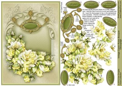 Vintage Cream Roses Bouquet Decoupage, Birthday, Decoupage Step by Step