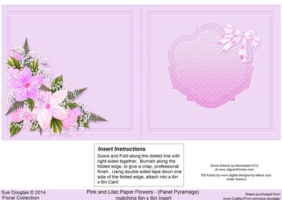 Pink and Lilac Paper Flowers Matching 6in x 6in Insert